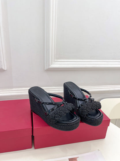 Valentino Rockstud Wedge Sandals