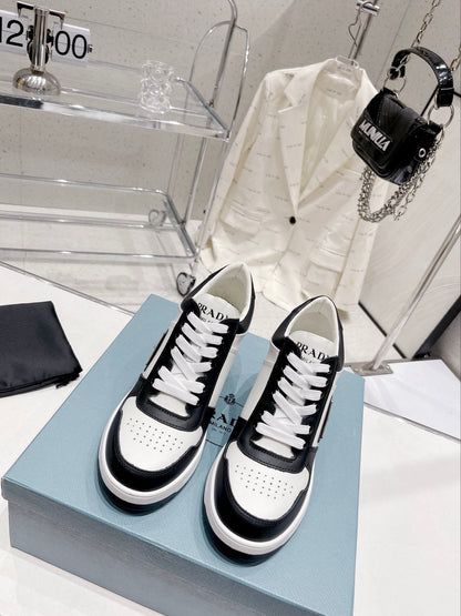 Prada Downtown High Heel Leather Sneakers