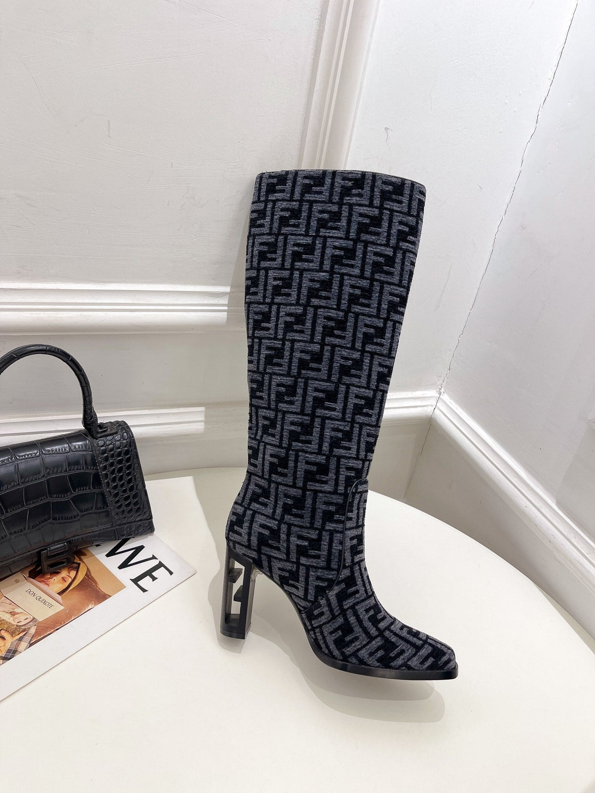 Fendi High-heeled  FF Chenille Boots
