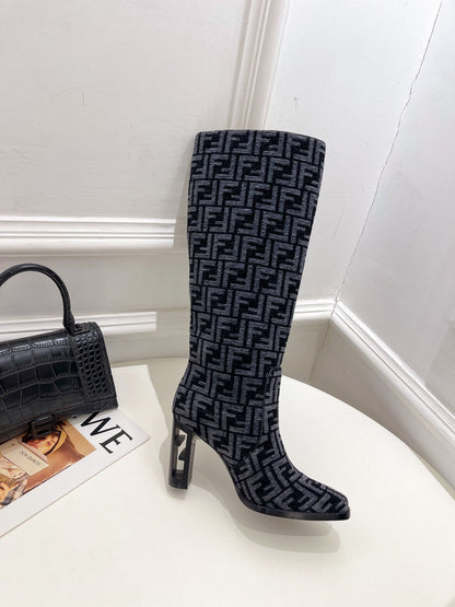 Fendi High-heeled  FF Chenille Boots