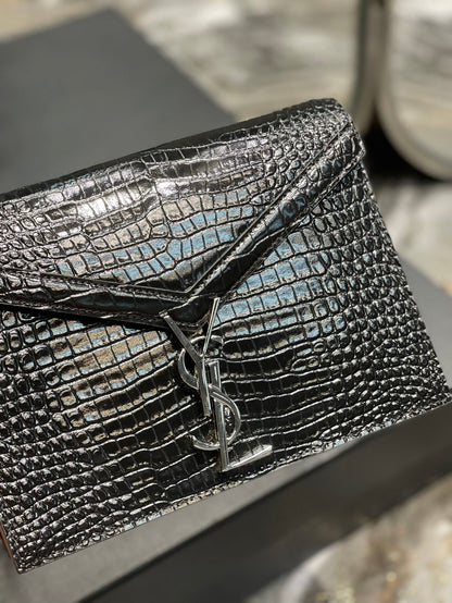 YSL Cassandra Medium Chain Bag In crocodile Embossed Shiny Leather