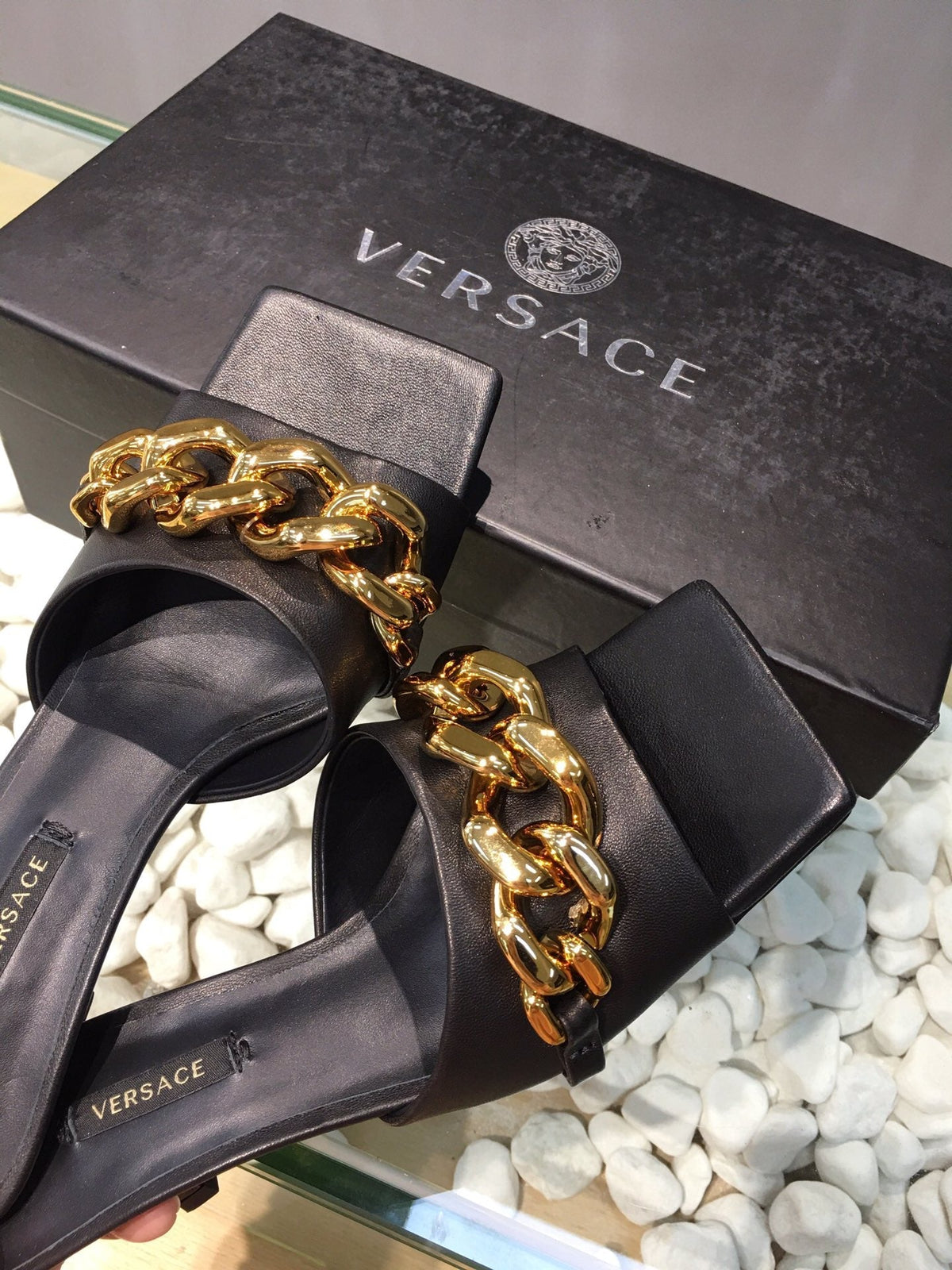 Versace  Medusa Chain Mid Heel Nappa Leather Mule