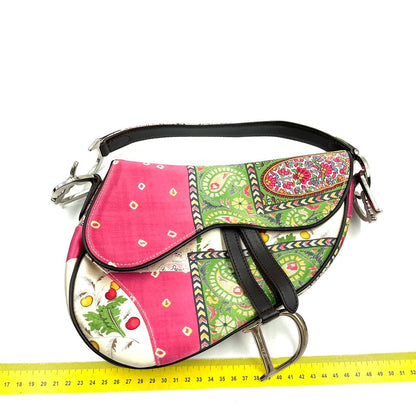 Super rare Dior Saddle Medium multicolor silk handbag Rovelle Bags
