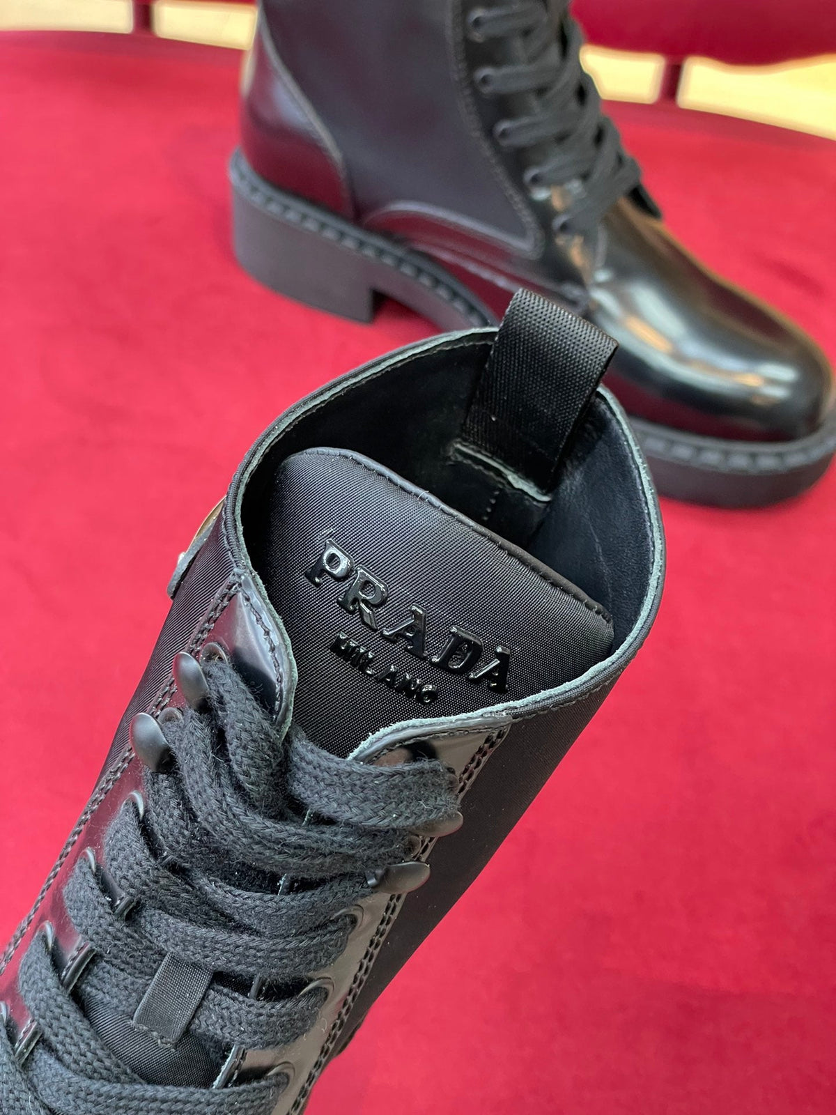 Prada Brushed-Leather and Re-Nylon Boots