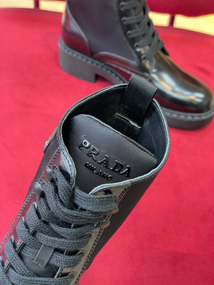 Prada Brushed-Leather and Re-Nylon Boots