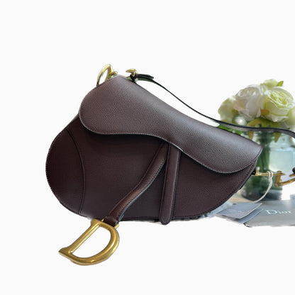 Dior Saddle Maroon Medium Grained Leather Handbag with Strap Rovelle Bags