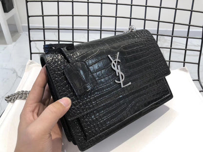 YSL Medium Sunset In Crocodile Embossed Shiny Leather Bag