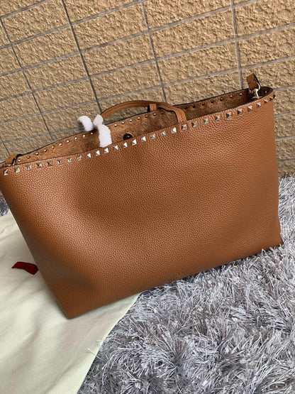 Valentino Garavani Rockstud Calfskin Grainy Tote Bag
