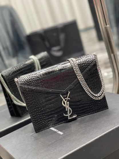 YSL Cassandra Medium Chain Bag In crocodile Embossed Shiny Leather