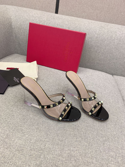 Valentino Rockstud Slide Sandal IN Transparent Material Plexi Wedge