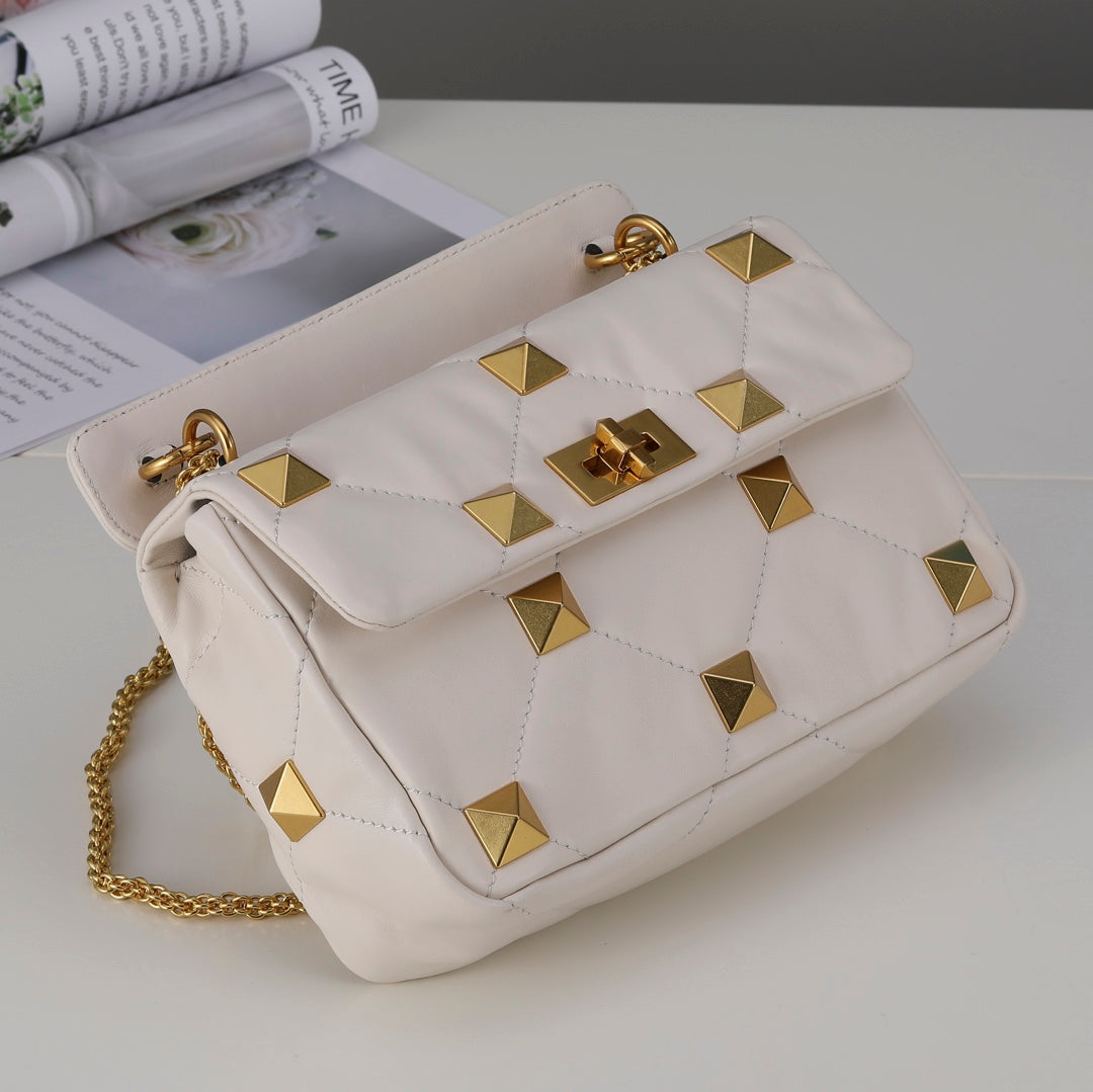 Valentino Garavani Medium Roman Stud The Shoulder Bag In Nappa With Chain