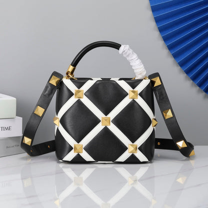 Valentino Garavani Small Roman Stud The Handle Bag In Nappa With Grid Detailing