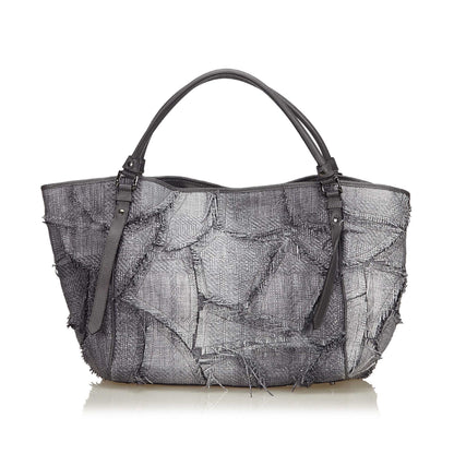 Burberry Chemical Fiber Leather Gray Tote Bag