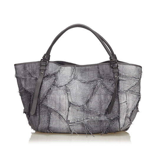 Burberry Chemical Fiber Leather Gray Tote Bag