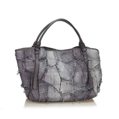 Burberry Chemical Fiber Leather Gray Tote Bag