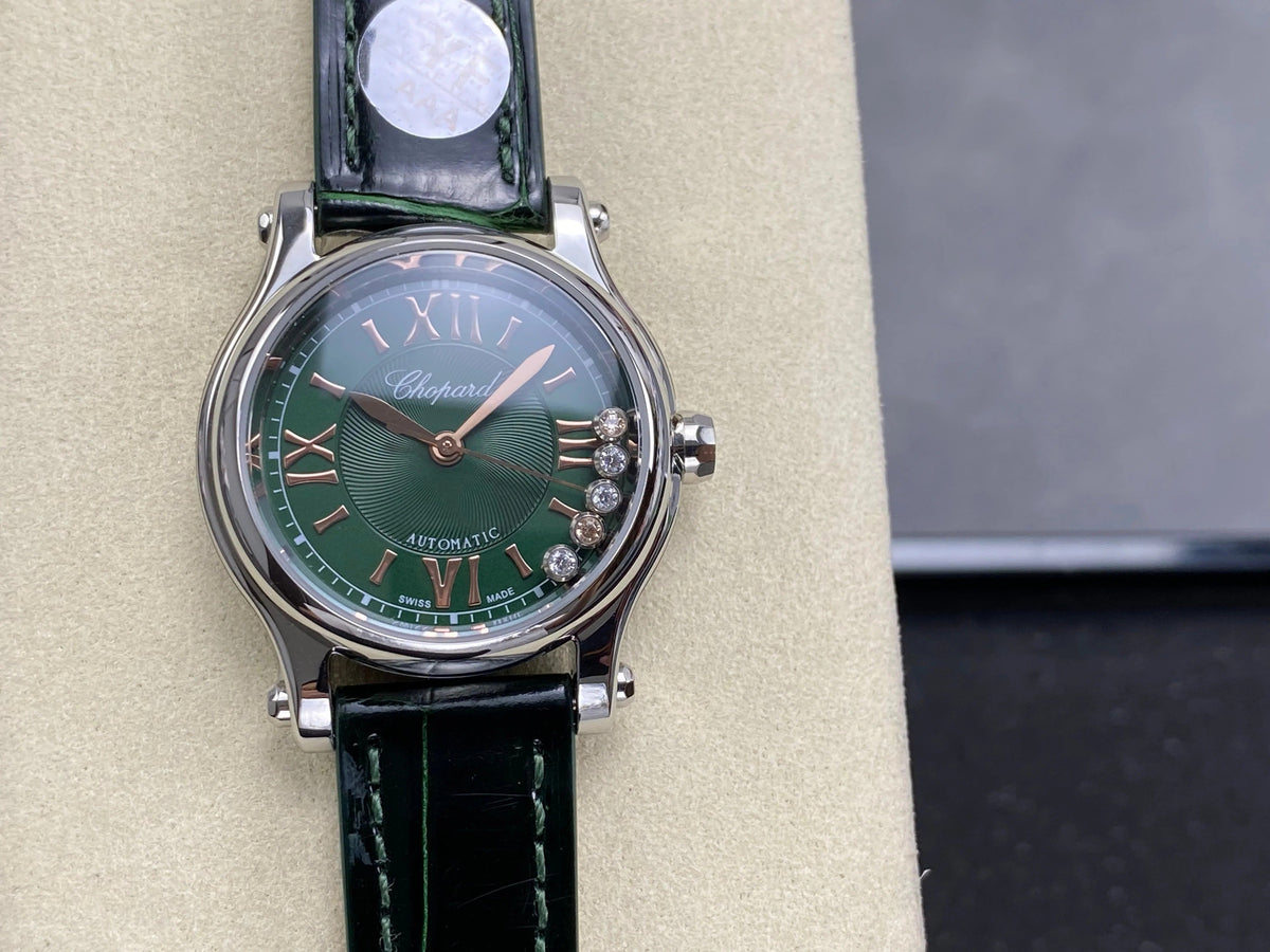 Chopard Happy Sport 30mm Green Diamond Dial Black Green Crocodile Leather