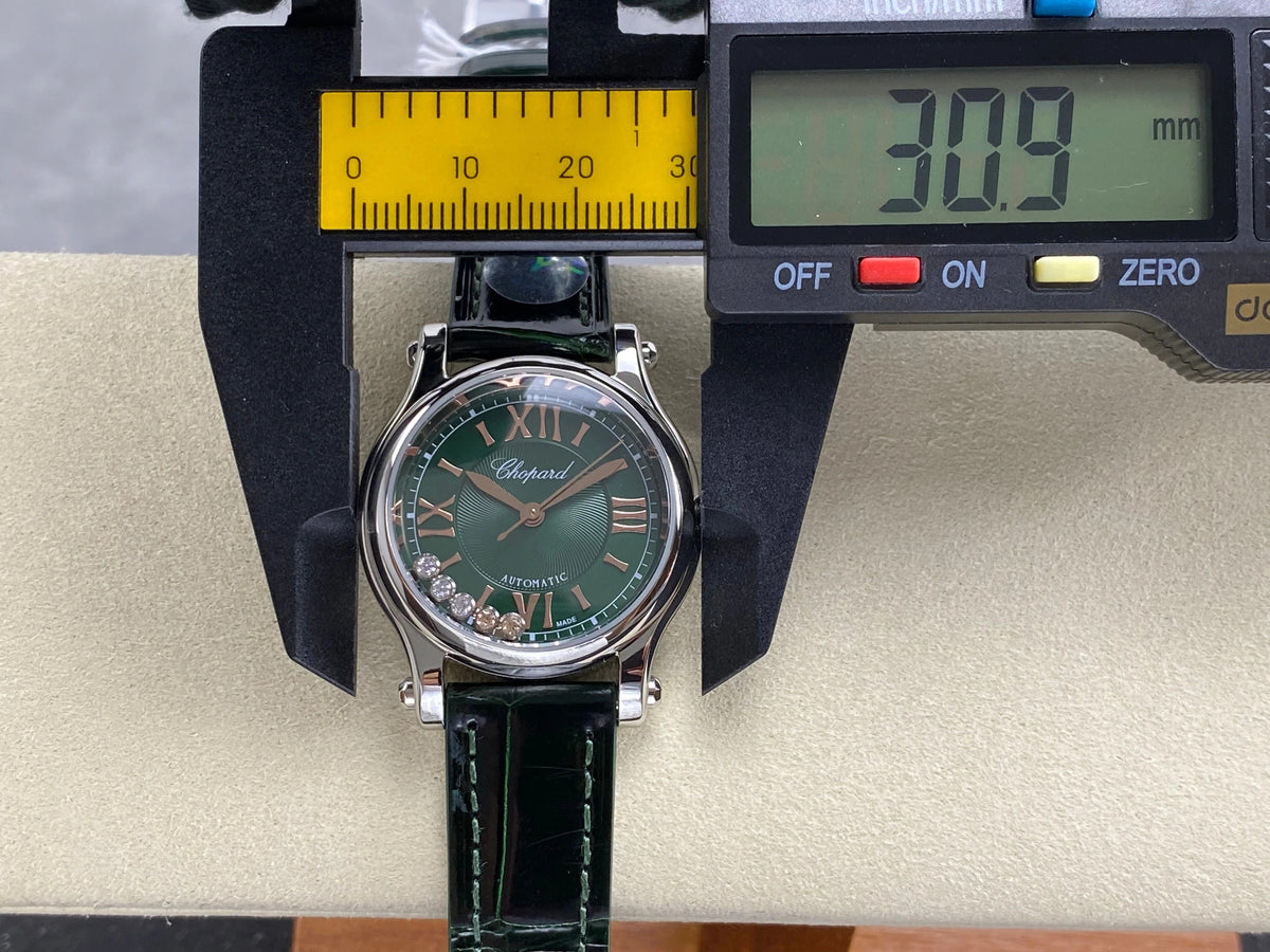 Chopard Happy Sport 30mm Green Diamond Dial Black Green Crocodile Leather