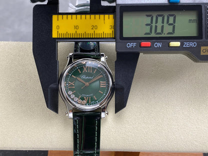 Chopard Happy Sport 30mm Green Diamond Dial Black Green Crocodile Leather