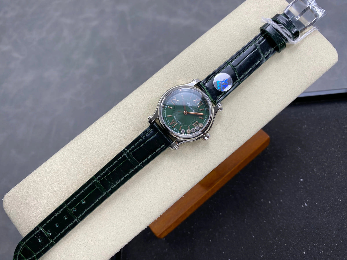 Chopard Happy Sport 30mm Green Diamond Dial Black Green Crocodile Leather