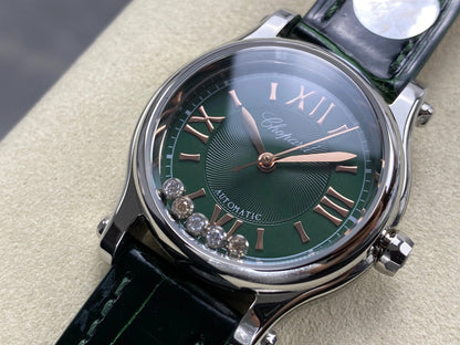 Chopard Happy Sport 30mm Green Diamond Dial Black Green Crocodile Leather