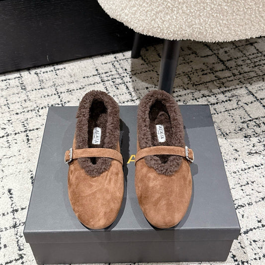 ALAIA 26S  BALLET FLATS IN BROWN SUEDE AND WOOL