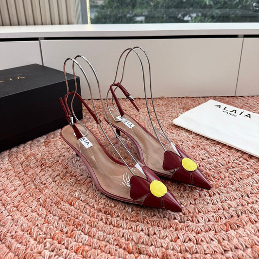 ALAIA 26S SLINGBACK HEELS IN DARK RED LAMBSKIN AND TRANSPARENT PVC