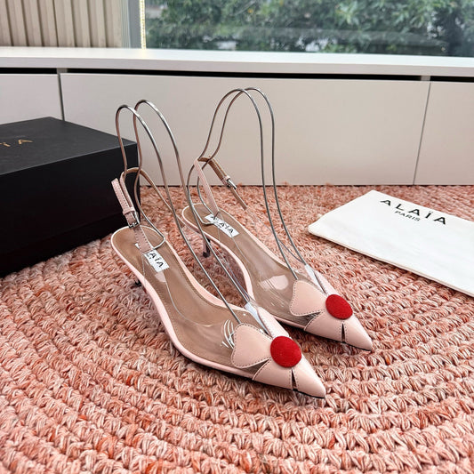 ALAIA 26S SLINGBACK HEELS IN NUDE PINK LAMBSKIN AND TRANSPARENT PVC