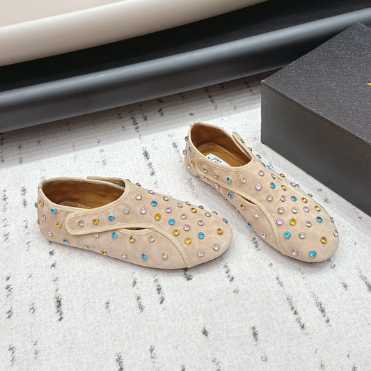 ALAIA 26S EMBELLISHED FLATS IN BEIGE SUEDE