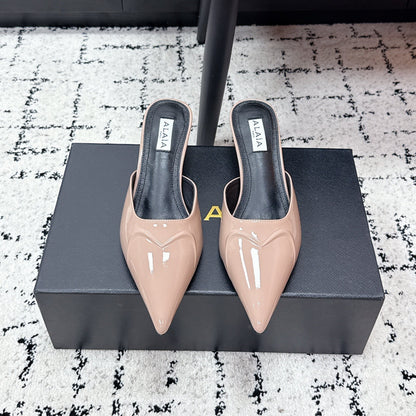 ALAIA 26S HEELED MULES 65 MM IN NUDE PINK GLOSSY CALFSKIN
