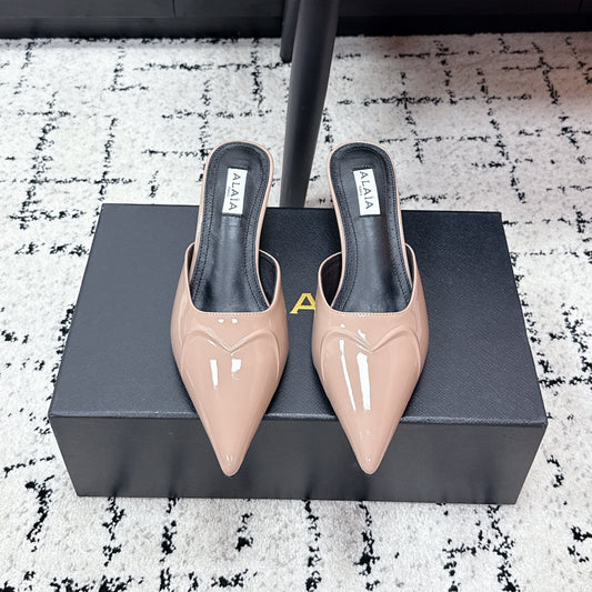 ALAIA 26S HEELED MULES 65 MM IN NUDE PINK GLOSSY CALFSKIN