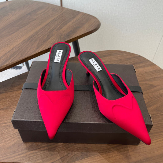 ALAIA 26S HEELED MULES 50 MM IN RED FABRIC