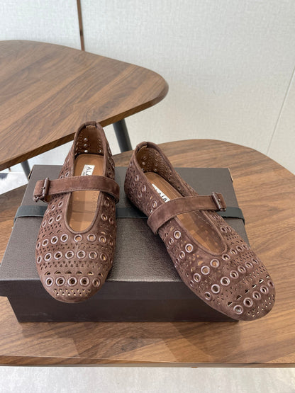 ALAIA 26S MARY JANE FLATS IN DARK BROWN SUEDE STYLE 1
