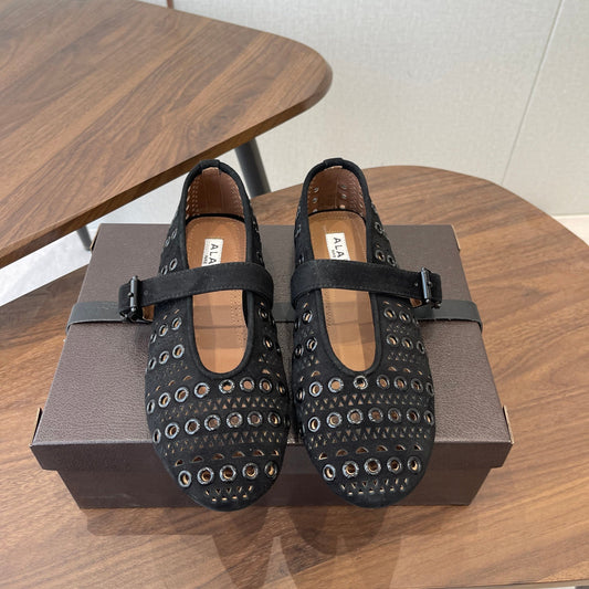ALAIA 26S MARY JANE FLATS IN BLACK SUEDE
