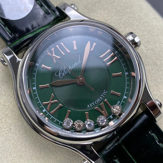 Chopard Happy Sport 30mm Green Diamond Dial Black Green Crocodile Leather