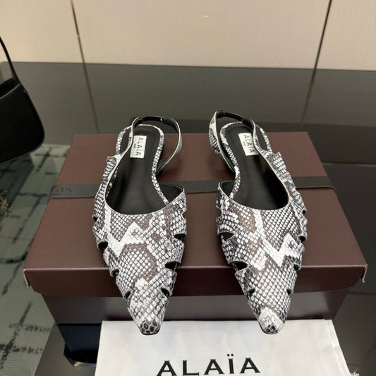 ALAIA 26S CUT-OUT SLINGBACK FLATS IN PYTHON-EMBOSSED LEATHER