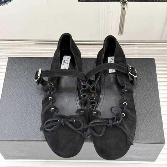 ALAIA 26S MARY JANE FLATS IN BLACK SUEDE WITH BOW
