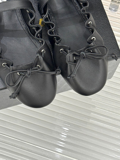 ALAIA 26S MARY JANE FLATS IN BLACK LAMBSKIN WITH BOW