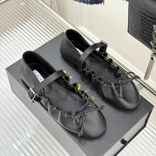 ALAIA 26S MARY JANE FLATS IN BLACK LAMBSKIN WITH BOW