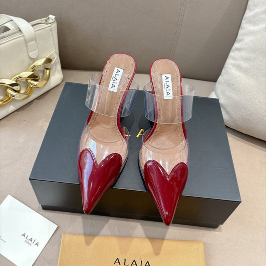 ALAIA 26S HIGH-HEEL WEDGE MULES 95 MM IN DARK RED GLOSSY CALFSKIN