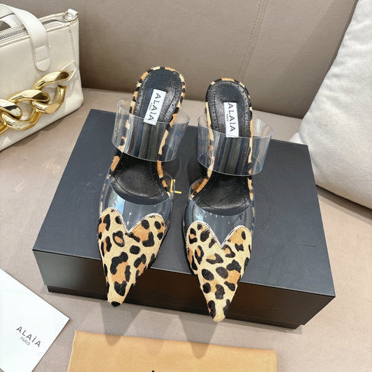ALAIA 26S HIGH-HEEL WEDGE MULES 95 MM IN LEOPARD PRINT PONY HAIR