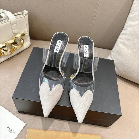 ALAIA 26S HIGH-HEEL WEDGE MULES 95 MM IN OFF WHITE GREY SUEDE