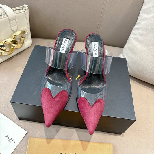 ALAIA 26S HIGH-HEEL WEDGE MULES 95 MM IN DARK RED SUEDE
