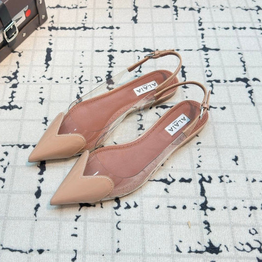 ALAIA FLAT SLINGBACK IN BEIGE BISQUE PATENT CALFSKIN AND FILM