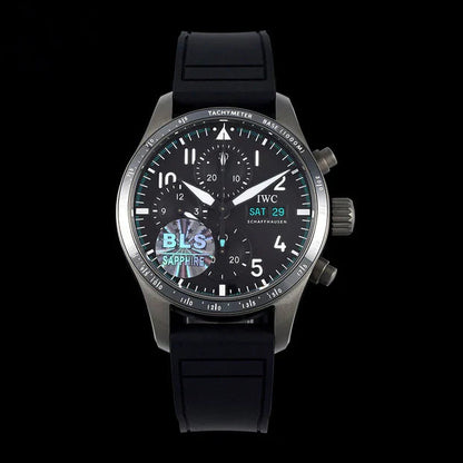 IWC Pilot 41mm Black Dial Silver Metallic Case Rubber Strap