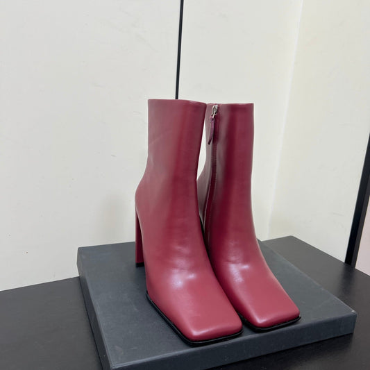 ALAIA 26S SQUARE-TOE BOOTS IN DARK RED CALFSKIN