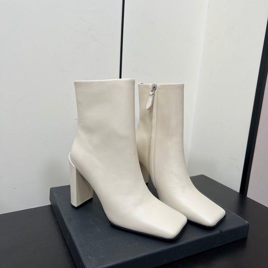ALAIA 26S SQUARE-TOE BOOTS IN WHITE CALFSKIN