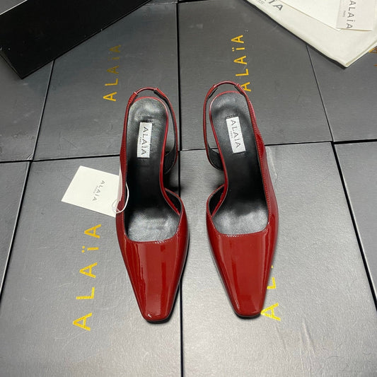 ALAIA 26S WEDGE SLINGBACKS 95 MM IN DARK RED PATENT CALFSKIN
