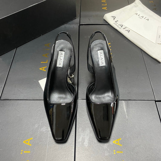 ALAIA 26S WEDGE SLINGBACKS 95 MM IN BLACK PATENT CALFSKIN