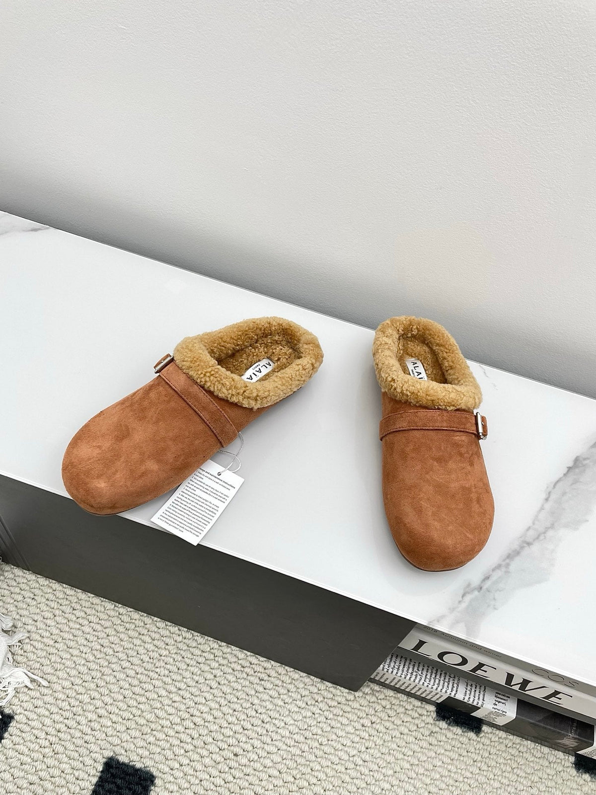 ALAIA 26S MULE IN BROWN SUEDE AND WOOL