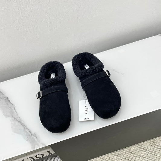 ALAIA 26S MULE IN BLACK SUEDE AND WOOL